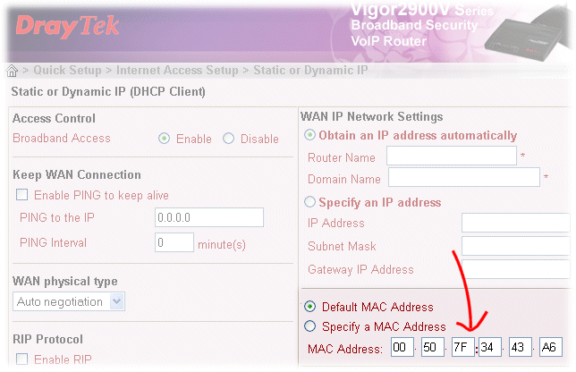 Vigor2900 MAC Address