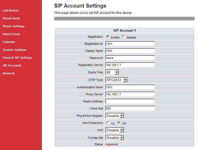 VigorPhone SIP Settings