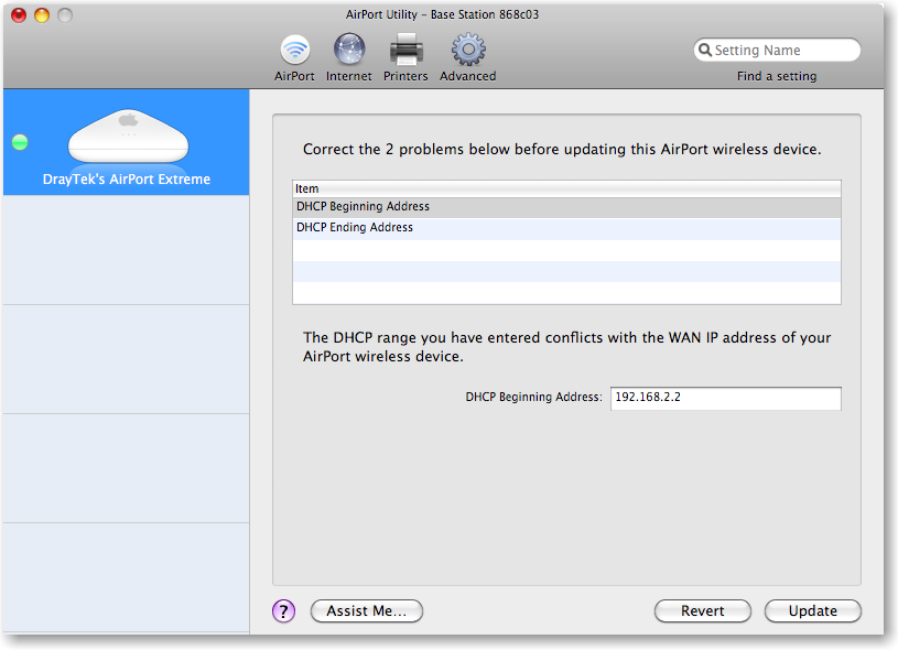 Airport Detected DHCP