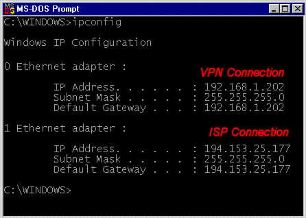 IP Config showing the VPN active
