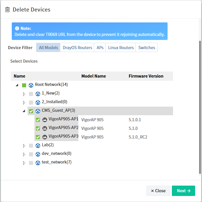 Select the devices you want to delete